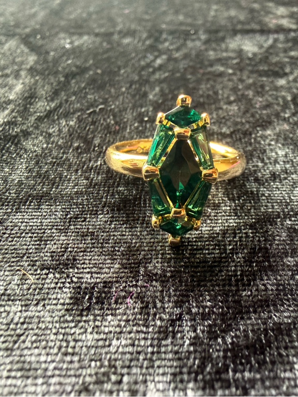 Gold Ring with Emerald Green Marquise Crystal